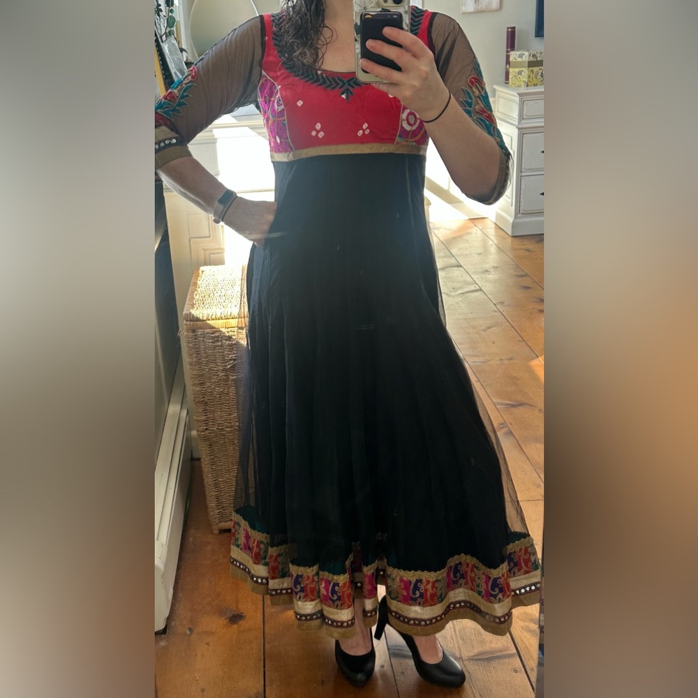 Vintage Handmade red and black embroidered Tulle dress size S